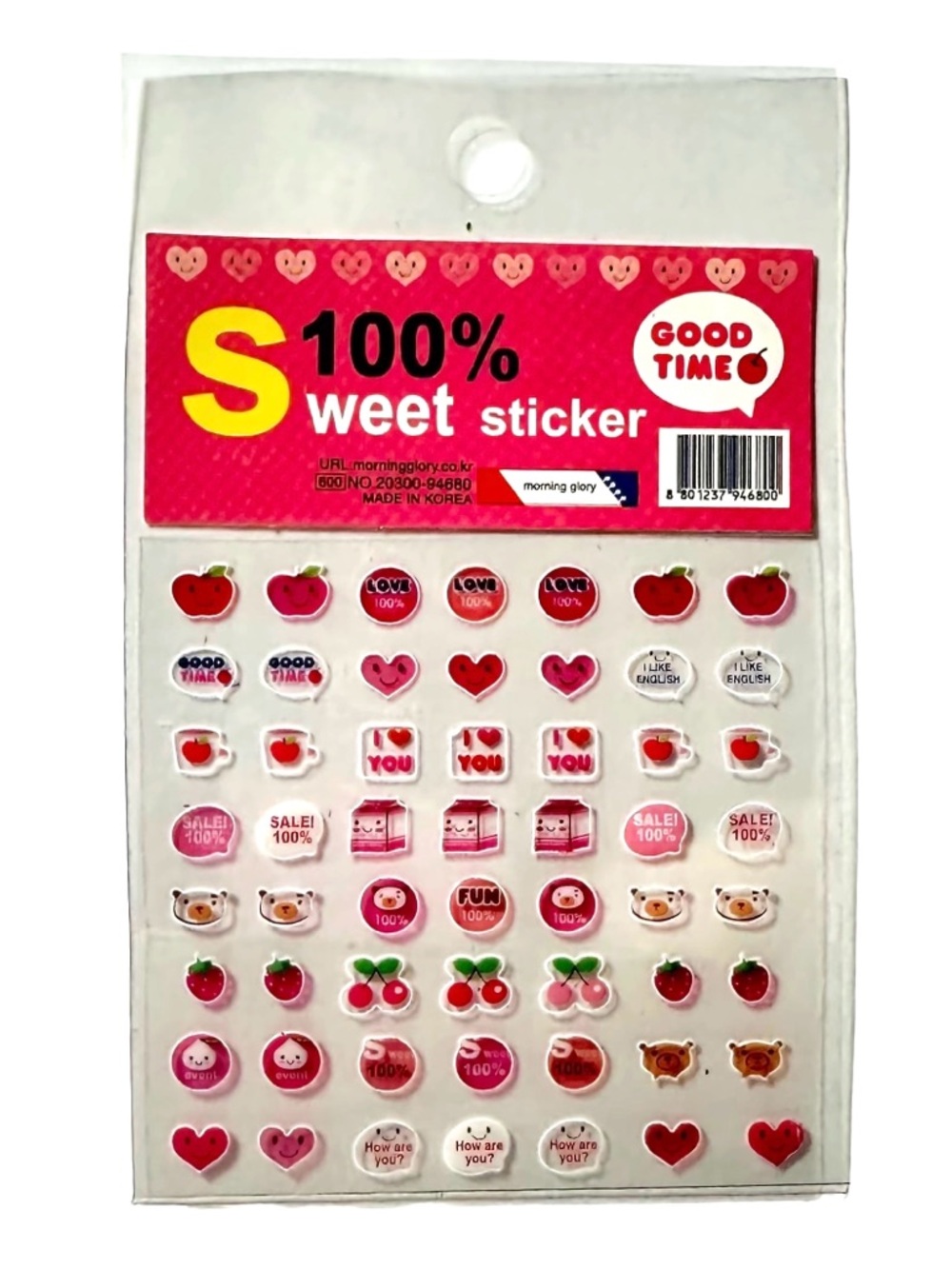 Vintage Morning Glory Good Time 100% Sweet Sticker Sheet Magenta Pink Korea